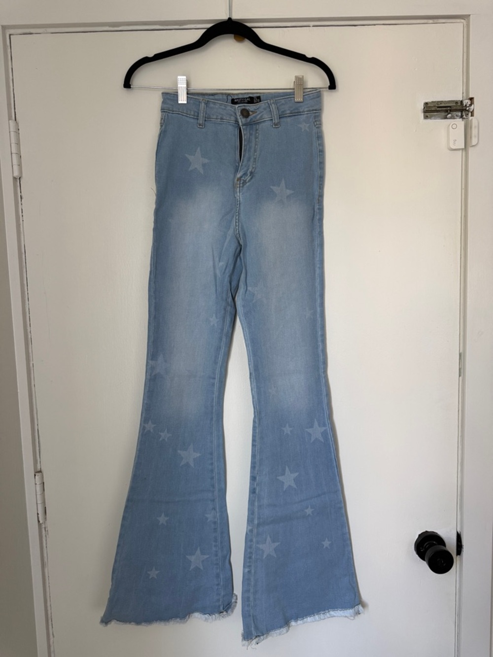 Nasty Gal Light Blue Star-Print Flare Jeans